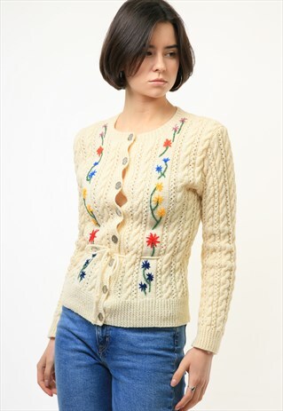 CARDIGAN WITH POPCORN EMBROIDERED KNITTED FOLK JACKET 3899
