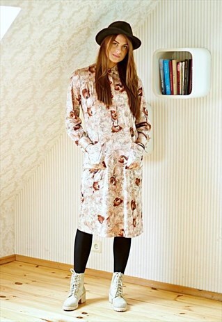 CREAM FLORAL BELTED VINTAGE DRESS