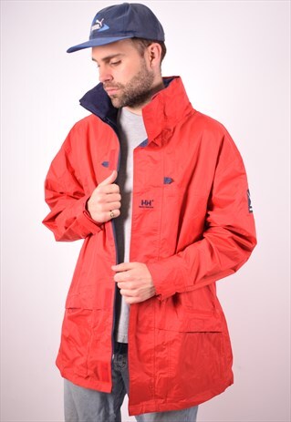 HELLY HANSEN MENS VINTAGE RAIN JACKET LARGE RED 90S