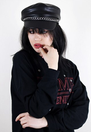 VINTAGE BLACK LEATHER CONDUCTOR HAT