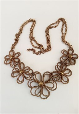 Vintage metal flower statement necklace 