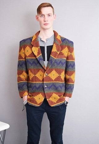 90'S RETRO MOD ABSTRACT PATTERN WOOLEN JACKET COAT