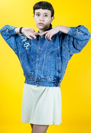 VINTAGE CROPPED DENIM BOMBER JACKET