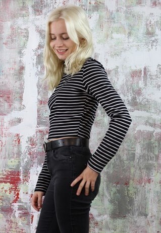 TURTLE NECK CROP TOP IN BLACK AND WHITE STRIPE