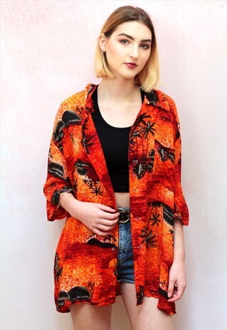 1990S VINTAGE ORANGE HAWAIIAN VISCOSE OVERSIZED SHIRT