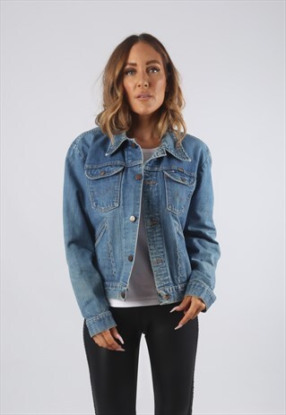 VINTAGE DENIM JACKET OVERSIZED FITTED UK L 14 (C9AI)