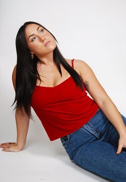 Vintage Velvet Cami (M) red 90s tank top scarlet ruby goth
