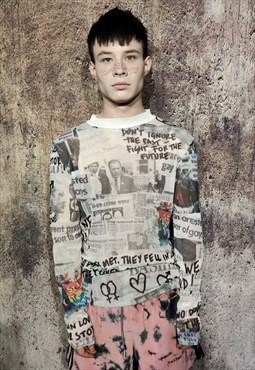 Gay mesh top LGBT love transparent Pride graffiti tee white