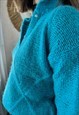 1970'S VINTAGE HAND KNIT TURQUOISE WOOL PULLOVER