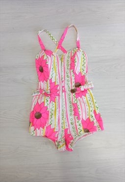 1980's Vintage Romper Pink Multi Floral Striped