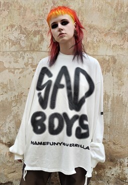 Sad boys slogan top graffiti sweat ripped jumper in white