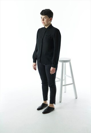 TRANSPARENT BLACK BLOUSE / CREPE LONG SLEEVE BLOUSE
