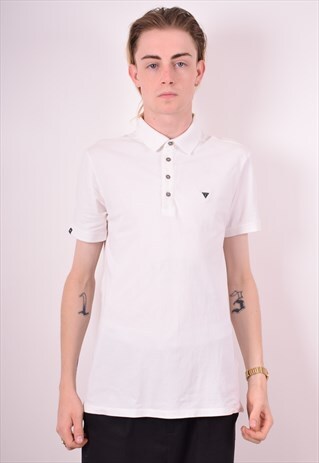 GUESS MENS VINTAGE POLO SHIRT MEDIUM WHITE 90S