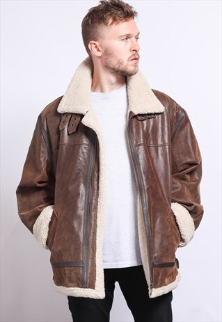 VINTAGE LEATHER AVIATOR FLEECE JACKET
