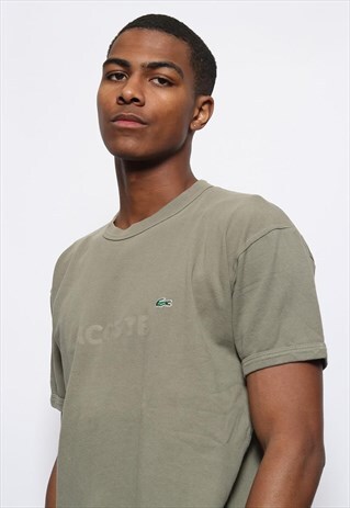 VINTAGE LACOSTE BIG LOGO SPELLOUT PIQUE T-SHIRT GREEN