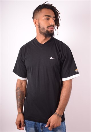 REEBOK MENS VINTAGE T-SHIRT TOP MEDIUM BLACK 90S