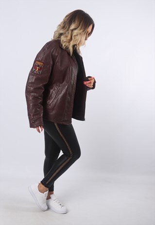LEATHER BOMBER JACKET DIVING BOYFRIEND OVERSIZED CK3G