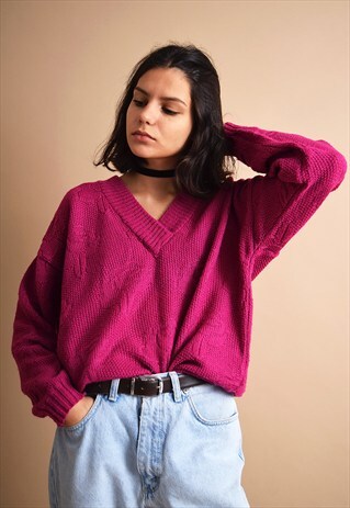 90'S NORMCORE FLORAL OVERSIZED KNITTED MOM'S JUMPER TOP