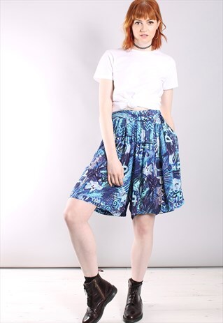 VINTAGE 90S CRAZY PATTERNED HIGH WAISTED CULOTTE SHORTS