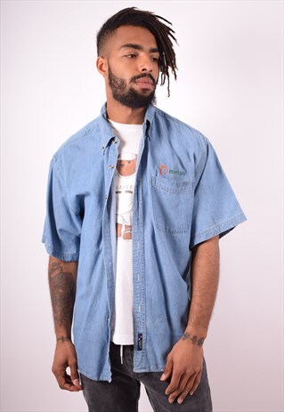 MENS VINTAGE DENIM SHIRT LARGE BLUE 90S