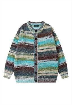 Gradient stripe cardigan woolen jumper rainbow pullover