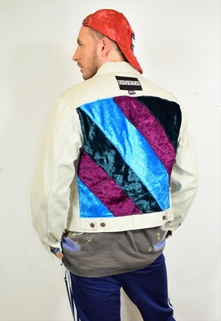 NORTH REWORKED VELVET STRIPE PATCHWORK FESTIVAL DENIM JACKET