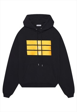 Organic Cotton Yellow And White 3 Bars Hoodie