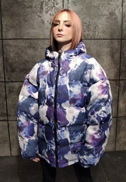 Reversible tie-dye bomber retro rainbow puffer jacket purple