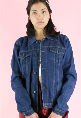 VINTAGE 90S DENIM JACKET Y2K DARK BLUE FESTIVAL