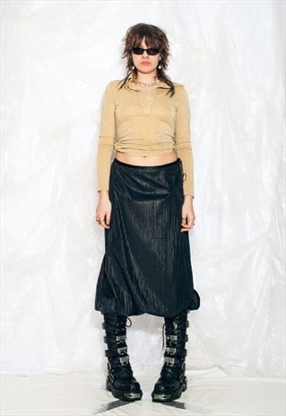 VINTAGE 90S CARGO BUBBLE SKIRT IN BLACK WITH DRAWSTRING HEM