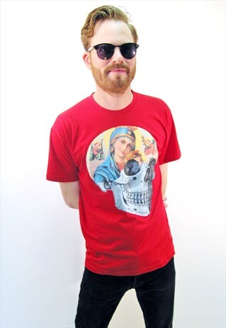 VIRGIN MARY SKULL RED TSHIRT