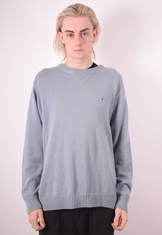 TOMMY HILFIGER MENS VINTAGE JUMPER SWEATER LARGE BLUE 90S