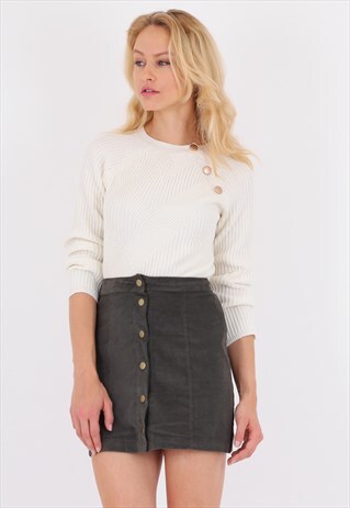 KHAKI A LINE CORDUROY HIGH WAIST SKIRT
