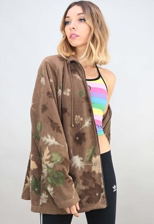 VINTAGE OVERSIZED ZIP UP PATTERNED FLEECE