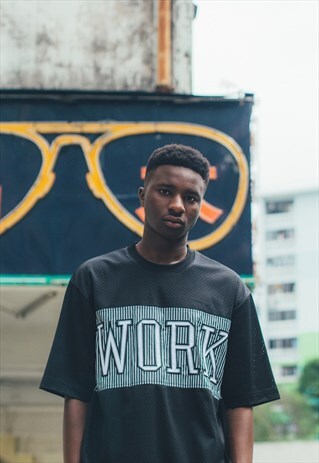 DEMOS BLACK OVERSIZED WORK MESH TEE