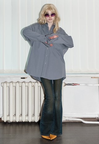 90'S VINTAGE CLASSIC OVERSIZED BUTTON-UP SHIRT IN STORM GREY