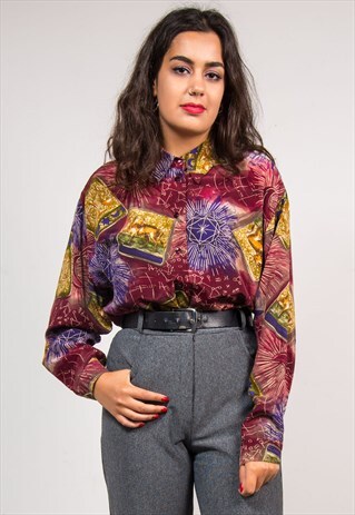 VINTAGE 90'S PURPLE CONSTELLATION PATTERN SHIRT