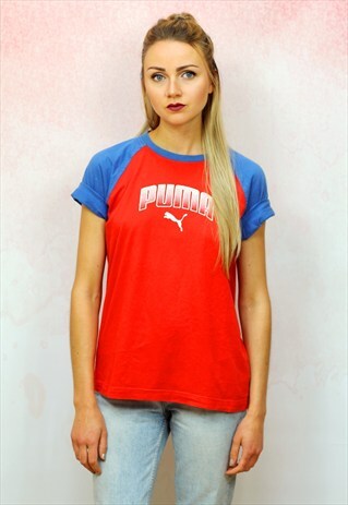 1990S VINTAGE RED WITH BLUE CASUAL T-SHIRT