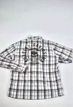 Vintage Y2k Harley Davidson Grey Plaid Cotton Shirt 