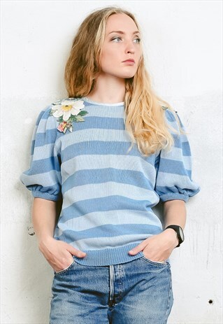 VINTAGE 80S STRIPED FLOWER PATCH JUMPER