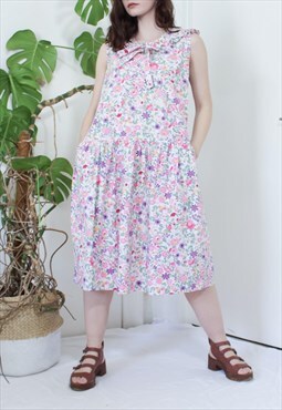 Vintage 90s prairie floral midi dress with ruffle collar