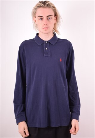 POLO RALPH LAUREN MENS VINTAGE POLO SHIRT LARGE NAVY 90S