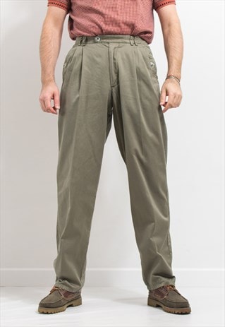 Vintage pleated denim pants in khaki super high waist