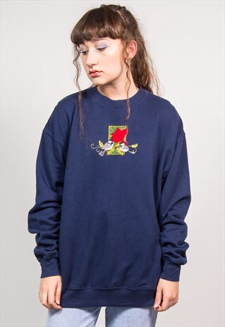 VINTAGE 90'S NAVY BLUE BIRD EMBROIDERED CUTE SWEATSHIRT