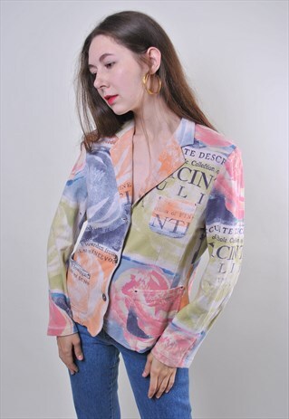 90S MULTICOLOR PATTERN WOMAN BLAZER WITH FLOWERS