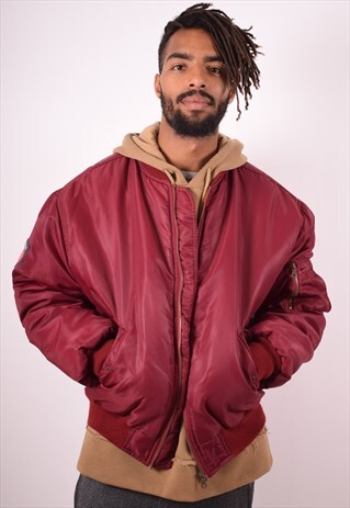 MENS VINTAGE BOMBER JACKET LARGE MAROON 90S