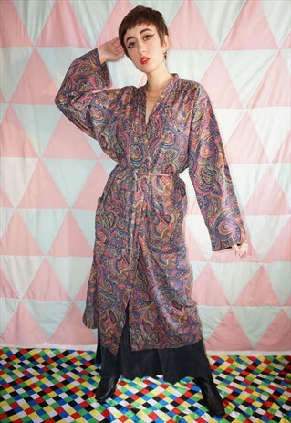 VINTAGE 70S PAISLEY BOHO DRESSING GOWN ROBE / KIMONO