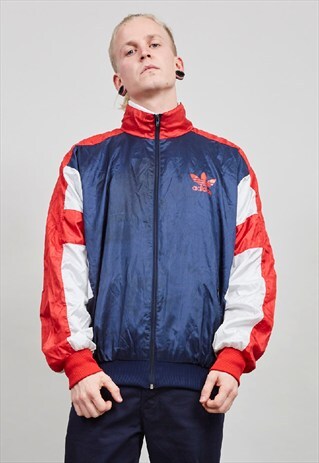 VINTAGE TRICOLOUR 1980'S LINED SHELL ADIDAS SPORTS JACKET