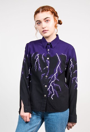VINTAGE 90'S PURPLE LIGHTNING PRINT SHIRT