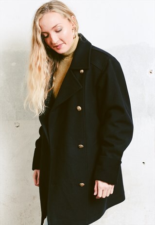 VINTAGE 90S BLACK WOOL COCOON COAT